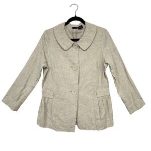 Willi Smith Linen Blend Blazer Women's M Beige Button Front Lightweight